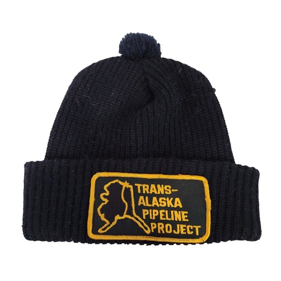 trans-atlantic pipeline project Super RARE Vintage beanie hat black yellow - Picture 1 of 2